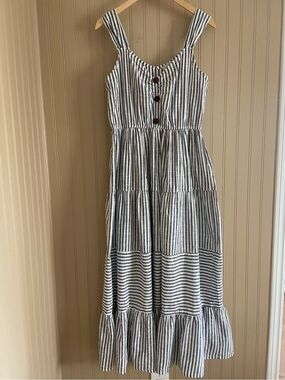 Charlie Paige 100% Cotton Black & White Striped Tiered Maxi Dress Women’s Med
